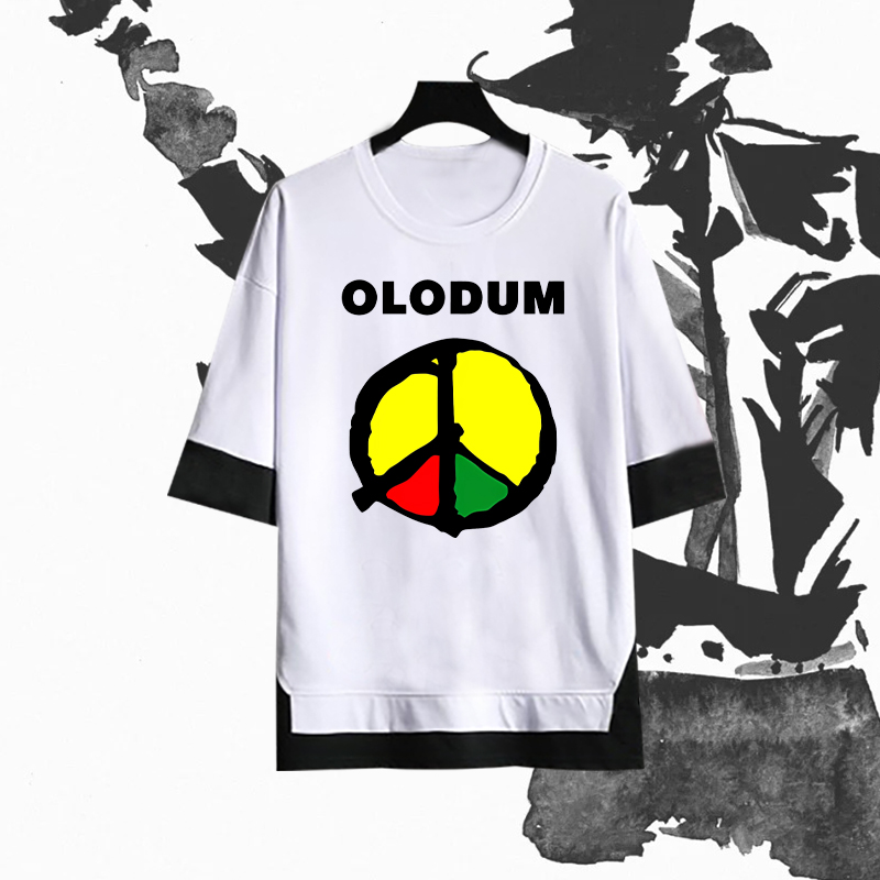 迈克尔杰克逊和平与爱反战OLODUM音乐摇滚印花纯棉假两件五分袖T