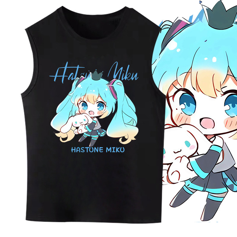 初音周边未来MIKU联名二次元印花背心男女纯棉宽松无袖上衣T恤衫