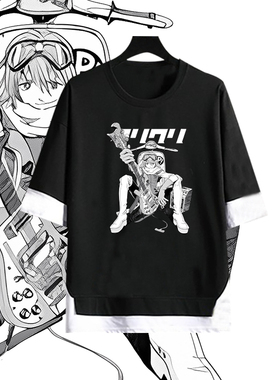 特别的她FLCL动漫联名周边二次元印花假两件纯棉宽松五分袖圆领T