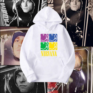 nirvana涅盘摇滚乐队周边小众简笔画复古印花宽松连帽卫衣上衣服