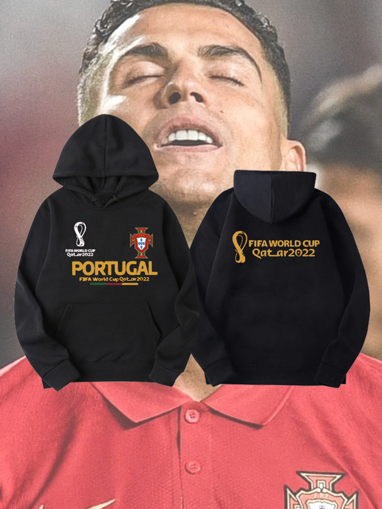 秋冬薄款冬季加绒世界杯葡萄牙C罗学生足球运动训练服连帽卫衣服