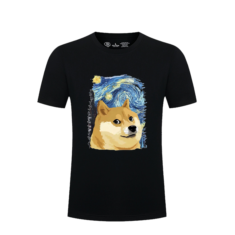 呐喊油画风柴犬狗头橘猫短袖T恤