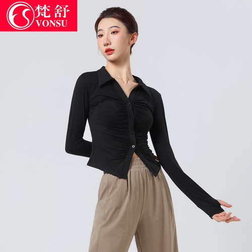 梵舒现代舞练功服中国舞练功服女舞蹈古典舞长袖压褶舞蹈上衣成人