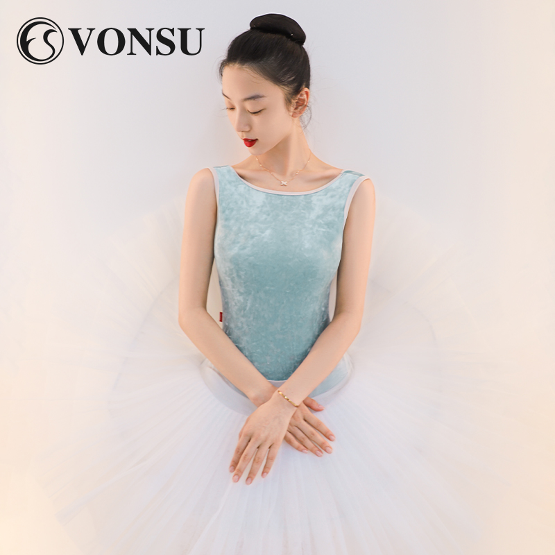 梵舒金钻绒拼接芭蕾舞练功服