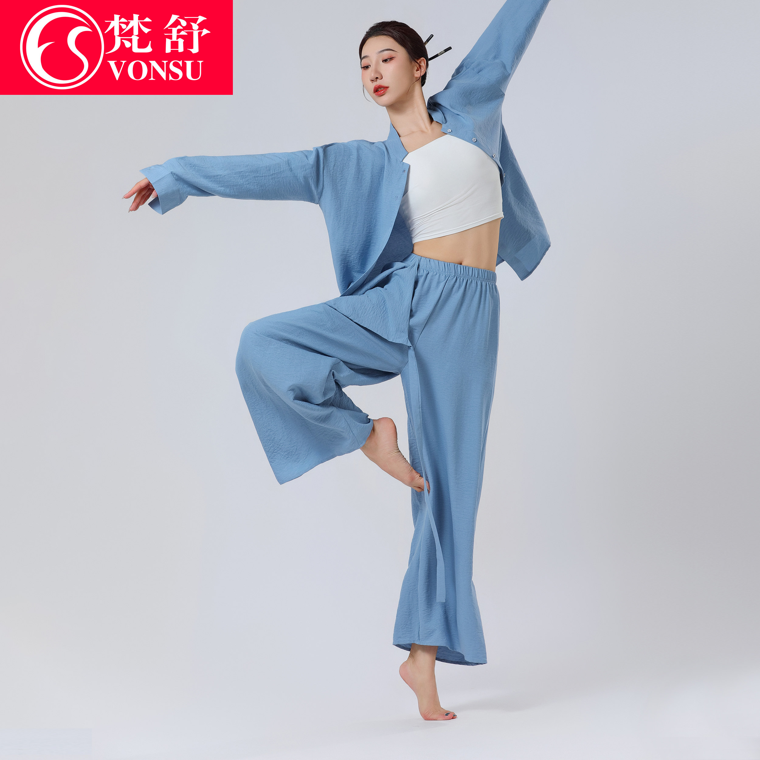 梵舒现代舞练功服中国舞仿棉皱舞蹈上衣练功服女舞蹈衬衫舞蹈裤新图片