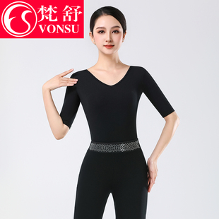 梵舒现代舞练功服舞蹈上衣短中袖黑色形体礼仪训练中国古典舞女