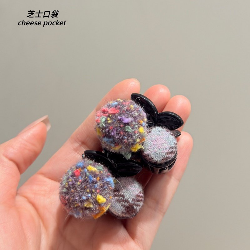 韩国可爱公主头混彩毛球樱桃小抓夹甜美个性鲨鱼夹刘海碎发夹发饰