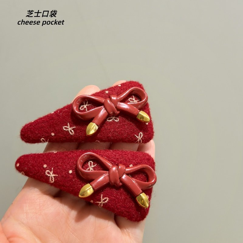 韩国东大门氛围感红蝴蝶结三角发夹时尚百搭新年侧边刘海碎发BB夹