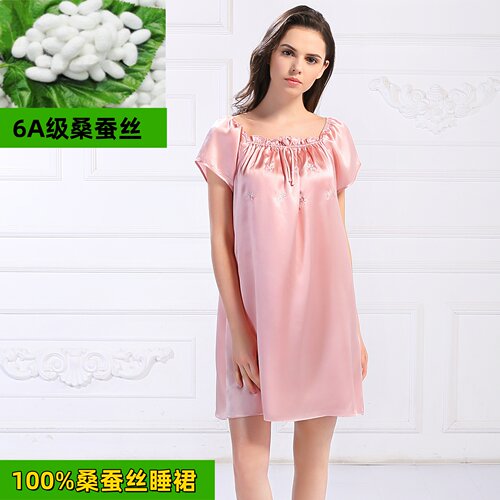 6A桑蚕丝夏季短袖宽松睡裙