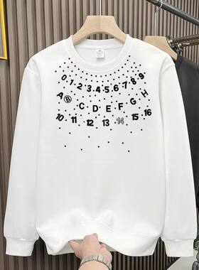 痞帅数字印花卫衣男春秋季圆领上衣2024新款男士精神小伙长袖打底
