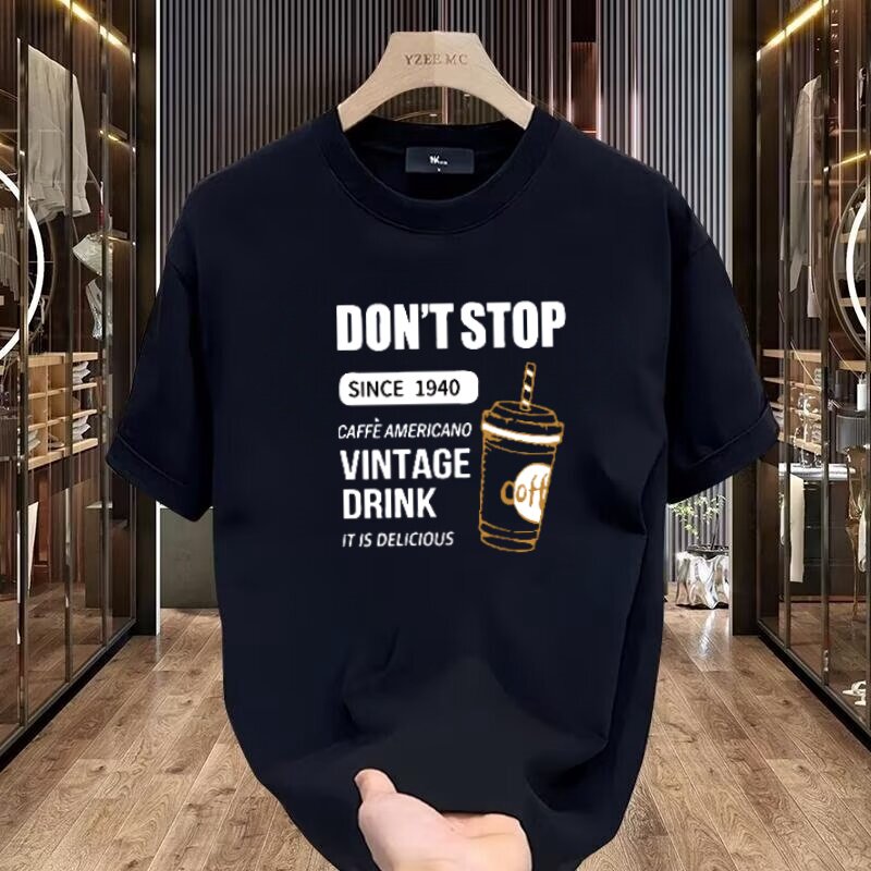 短袖t恤男款夏季纯棉印花可乐上衣青少年宽松大码半袖男装体恤衫