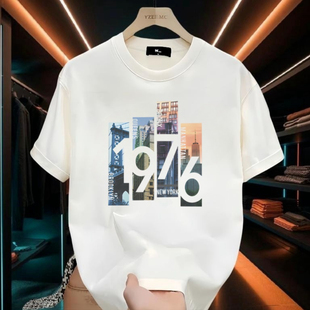 1977短袖男女网红夏季重磅纯棉打底衫情侣T恤ins潮牌纯色半袖上衣