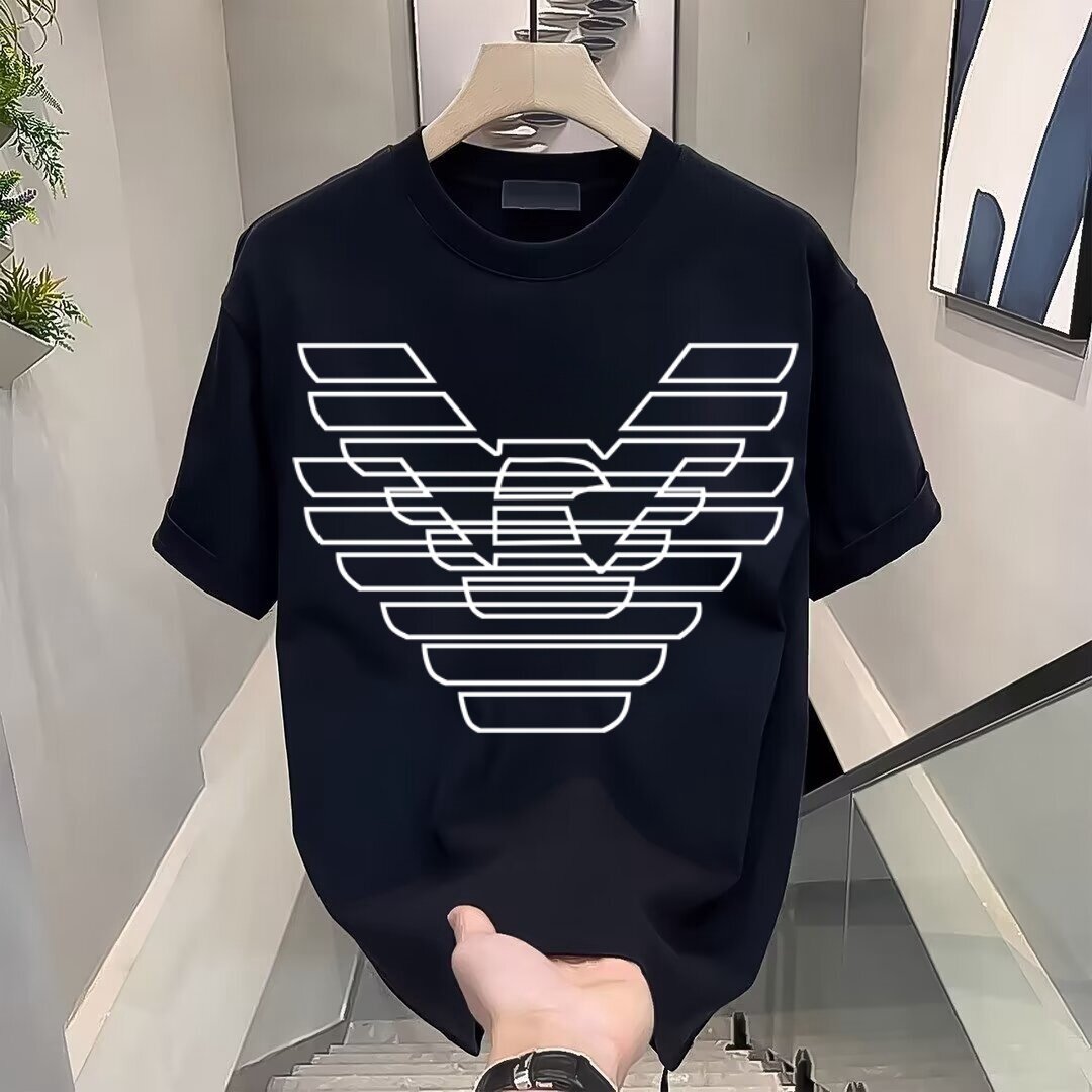 新款男装潮牌时尚老鹰印花短袖t恤男修身圆领半袖个性衣服打底衫