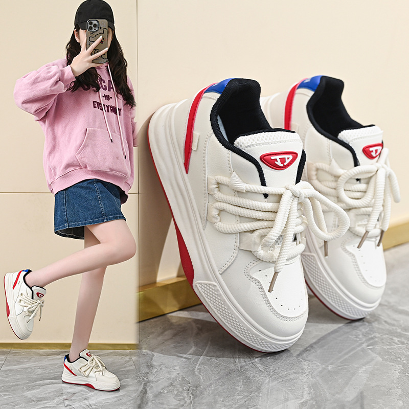 厚底小白鞋女2025新款增高百搭休闲板鞋小众复古撞色运动老爹潮鞋