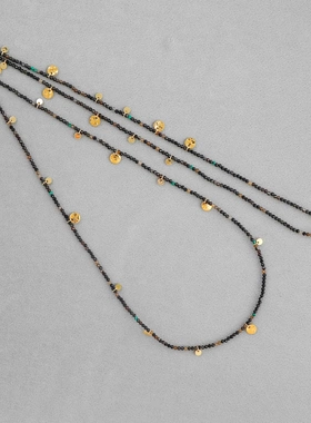 新款度假系列黑玛瑙金片项链董洁同款百搭民族风叠戴串珠锁骨链