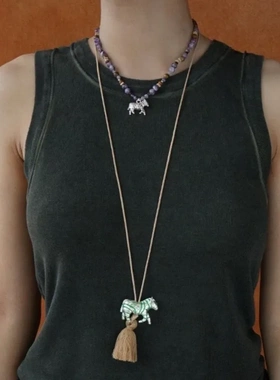 3025新款斯瓦山丘大斑马流苏项链民族游牧风小众复古长款叠戴潮流