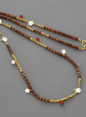 新款TS幸运护身符系列项链 秋冬复古小众石榴石四叶草长款串珠毛