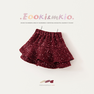 女童亮片半身裙儿童短裙宝宝蛋糕蓬蓬裙红色亮闪闪公主裙子春秋冬