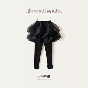 裤 女童假两件长裤 裙加绒加厚打底裤 儿童裤 子秋冬 网纱蛋糕裙裤