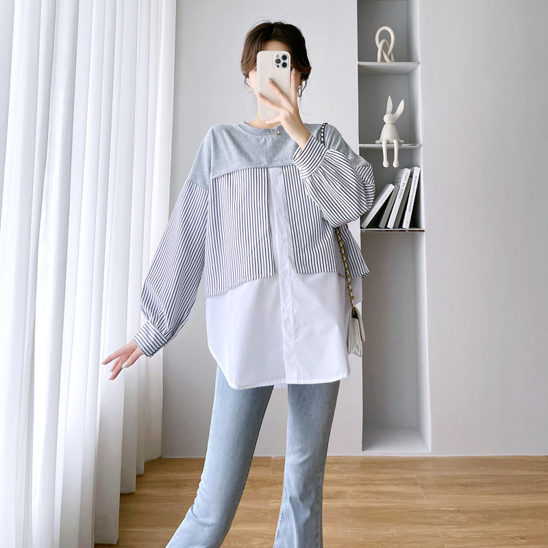 2024 MATERNITY TOP LOOSE SPRING AND AUTUMN KOREAN VERSION COTTON STITCHING LONG SLEEVE SWEATSHIRT T-SHIRT SHIRT LACTATION SHIRT