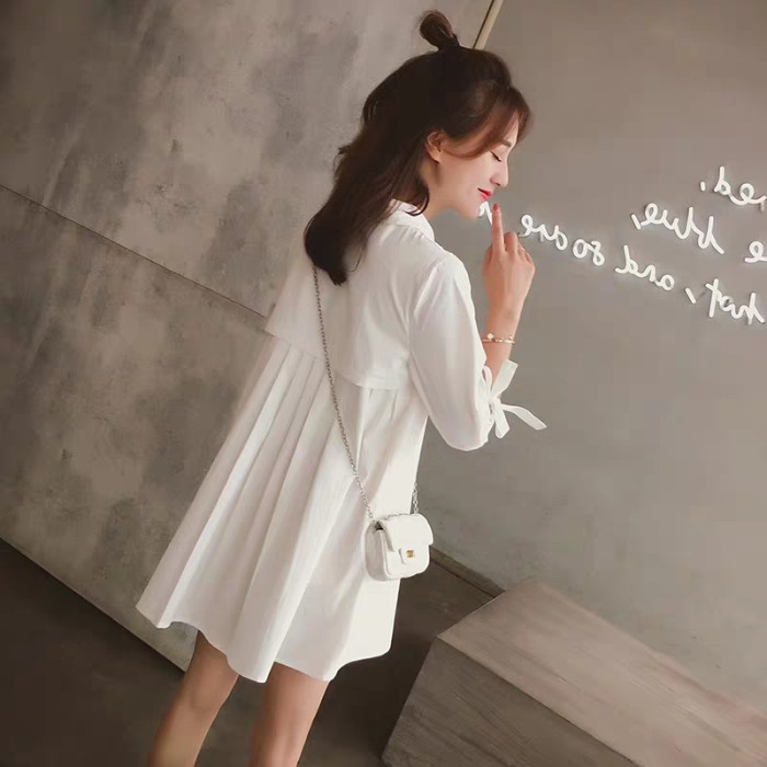 2024 SPRING DRESS MATERNITY WEAR KOREAN VERSION NEW WHITE SHIRT WOMENS LOOSE WESTERN TOP DOLL SHIRT DRESS TIDE