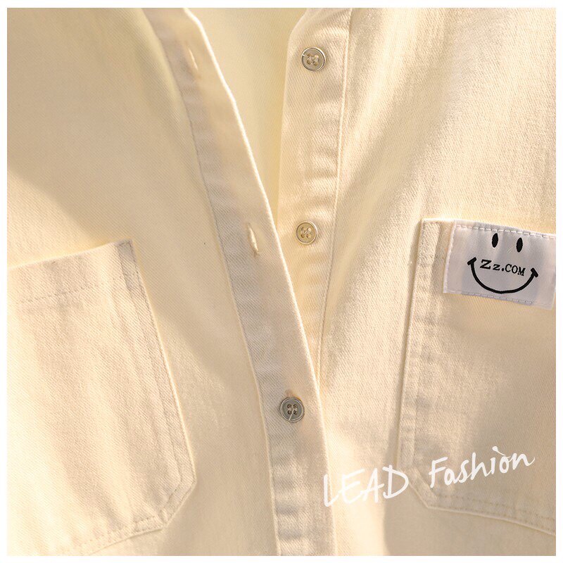 2024 MATERNITY CLOTHES SPRING CLOTHES NEW KOREAN VERSION LOOSE SMILEY FACE COTTON SHIRT CASUAL FASHION PLUS SIZE WOMENS SHIRT TIDE