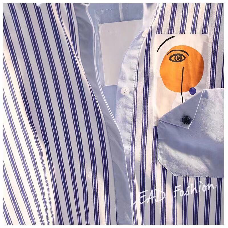 2024 MATERNITY SPRING WEAR KOREAN VERSION NEW MID LENGTH PRINTED STRIPE STITCHED SHIRT FASHION PLUS SIZE WOMENS SHIRT