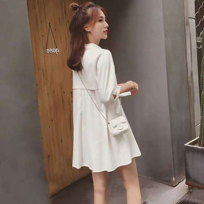 2024 SPRING DRESS MATERNITY WEAR KOREAN VERSION NEW WHITE SHIRT WOMENS LOOSE WESTERN TOP DOLL SHIRT DRESS TIDE