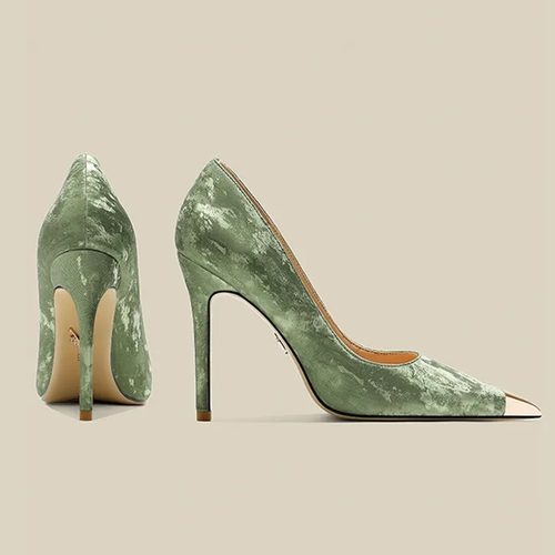 32-45码中国风高跟鞋2025新款时尚潮流细跟尖头绿色配旗袍女单鞋