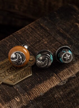 KOPO METAL台湾职人手作复古老鹰五星天然老松石纯银灯笼吊坠