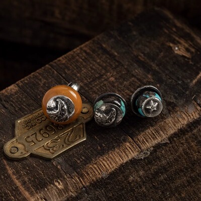 老鹰五星天然老松石纯银灯笼吊坠