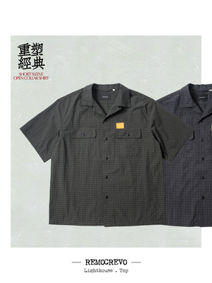 REMOCREVO Short Sleeve Open Collar Shirt 格子开领短袖衬衣