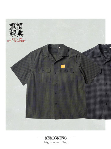 REMOCREVO Short Sleeve Open Collar Shirt 格子开领短袖衬衣