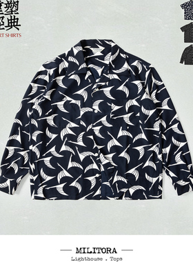 Militora220美式复古印花古巴领夏威夷沙滩度假风aloha花衬衫