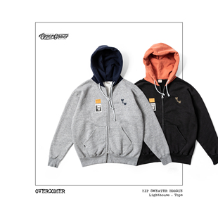 Hoodie双头拉链户外运动休闲拼色带帽卫衣 Sweater REMOCREVO Zip