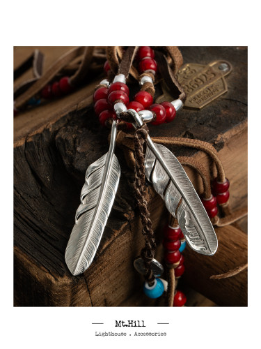 Mt.hill Silver Feather with Fringe Necklace
