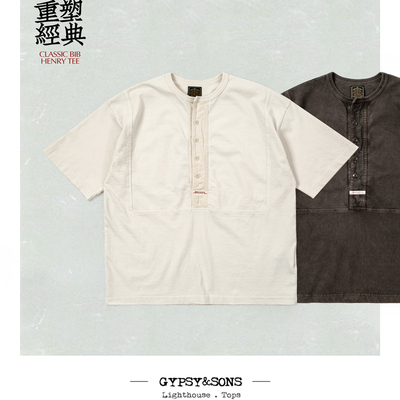 GypsySons维多利亚风格融合亨利领恤衫 春夏限定宽松亨利领T恤
