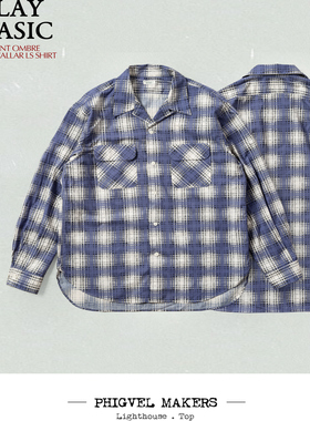 Phigvel Makers旧韵新品原创格纹印花衬衫男百搭棉府绸长袖衬衣