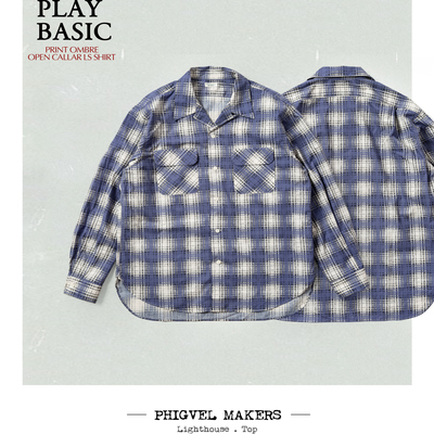 Phigvel Makers旧韵新品原创格纹印花衬衫男百搭棉府绸长袖衬衣