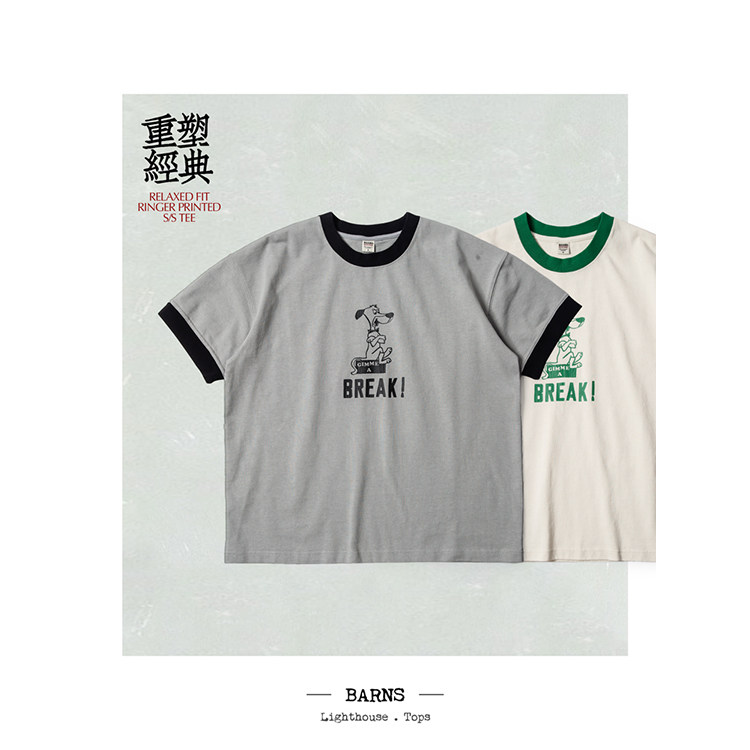 BARNS 1970年代西海岸风格 Ringer Tee 重磅纯棉宽松T恤男图片