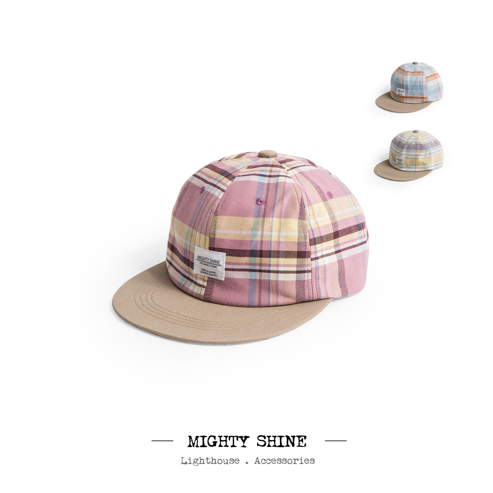 mighty shine 四季百搭check flats格纹六片帽 经典90年代棒球帽