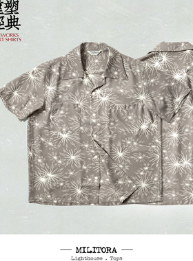 Militora220美式复古烟花印花古巴领夏威夷沙滩度假风aloha花衬衫