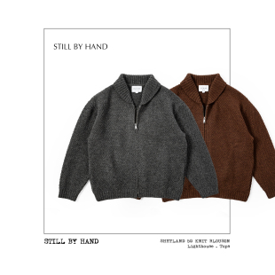 古着感设得兰羊毛针织开衫 HAND 复古翻驳领宽松夹克 STILL