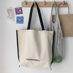 帆布包女单肩ins日系韩风百搭小众个子大学生上课带拉链手提袋潮