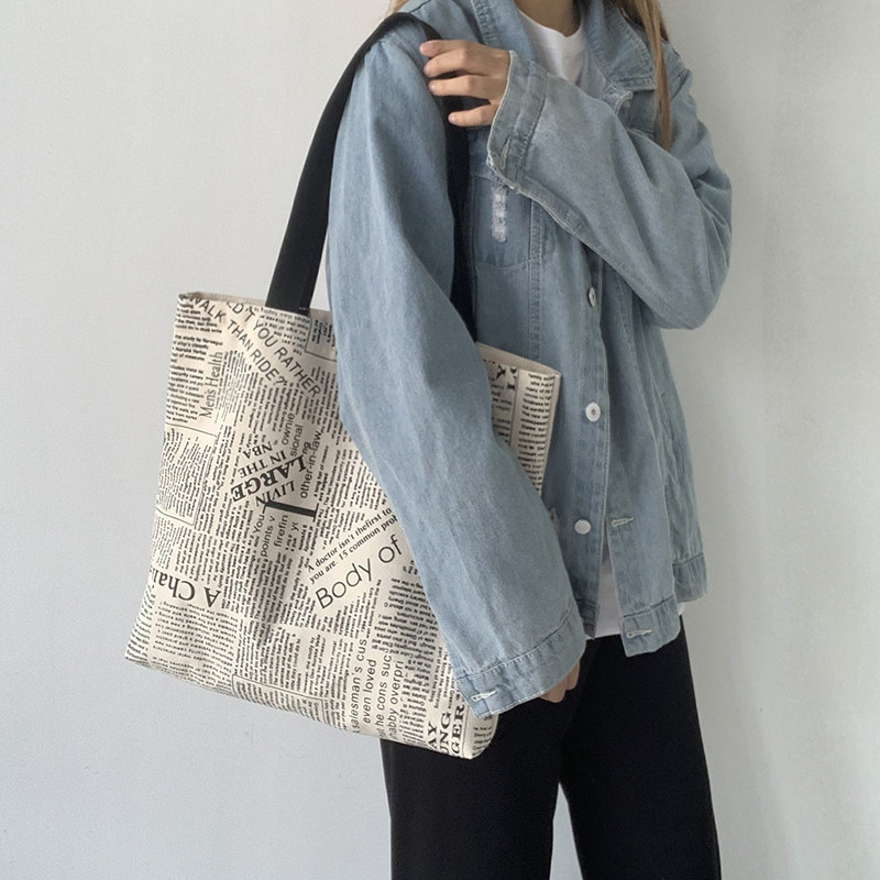 帆布包女日系单肩ins大容量学生上课百搭复古慵懒风ulzzang手提袋