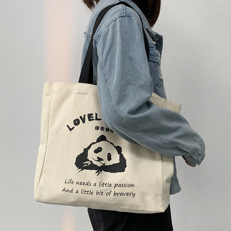韩版复古加厚帆布包女夏小众单肩大号容量学生上课百搭手提袋拉链