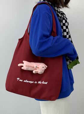 帆布包女大学生容量上课日系ins韩风小众白色提包通勤瑜伽手提袋