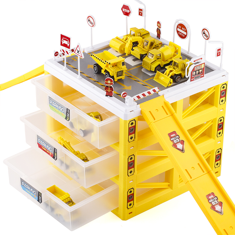 儿童停车场玩具套装男孩小汽车合金车收纳盒仿真多层小车库模型
