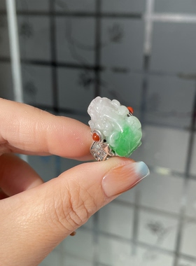 天然翡翠A货糯种白底青阳绿貔貅戒指925纯银老银款台湾工复古工艺