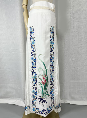 京剧戏曲花旦腰包半身裙马面裙 戏剧丫鬟小姐白色兰花梅花百褶裙